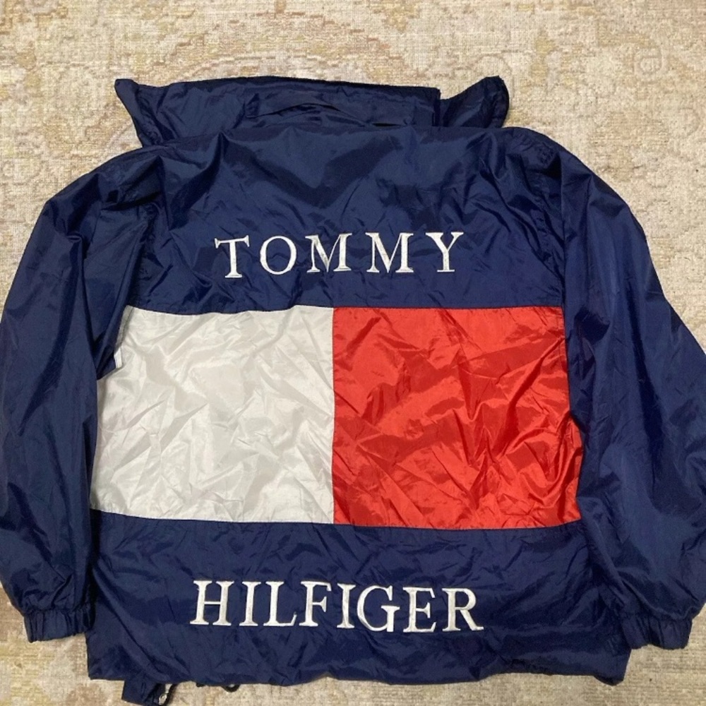 Vintage Womens Tommy Hilfiger Jacket Coat M Big Flag Spellout Windbreaker